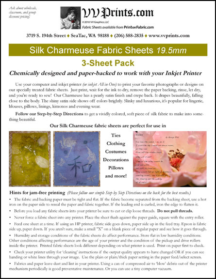 [Silk Charmeuse Inkjet Printable Fabric Sheets]